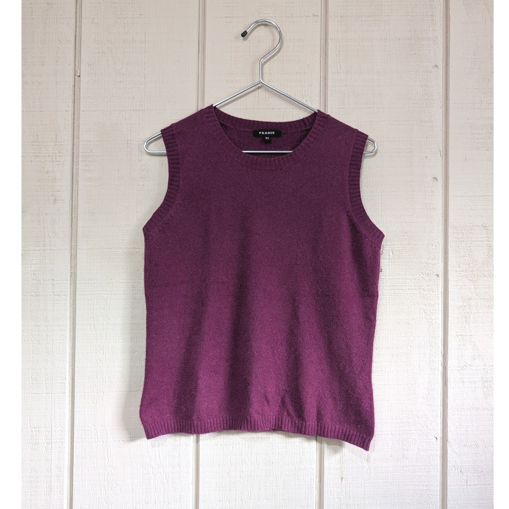 Prague Cashmere Sweater Vest Womens XS Purple Crew Neck‎ Sleeveless Knit Top